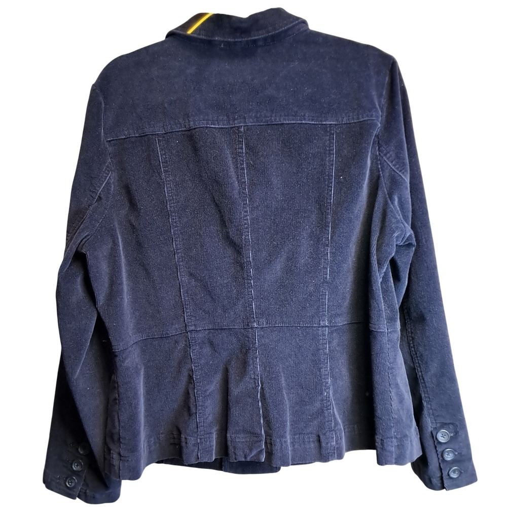 St Johns Bay Womens XL Navy Blue Corduroy Blazer Jacket 3 Button Stretch Cotton - Picture 2 of 5